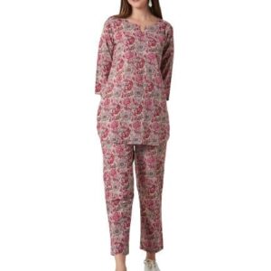 Women cotton Straight Printed cord set Pants Set For women Size Medium