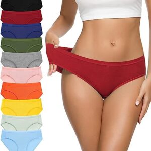 Women's Mid Rise Lycra Cotton Bikini Panties, Mid-Cut Full Coverage Stretch Cool Underwear for Women (Colors and Prints May Vary) (Pack of 10) (Multicolour)