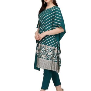 Women's Teal Blue Poly Crepe Kaftan Kurta with Pant