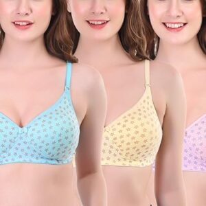 Women's Cotton Blend Lightly Padded Wirefree T-Shirt Bra Combo (Pack of 3)