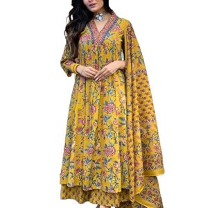 Women's Rayon Viscose Anarkali Printed Kurta with Palazzo & Dupatta