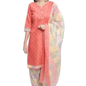 Peach Cotton Blend Printed Ready to Wear Salwar Suit