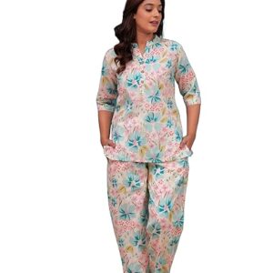 Floral Stylish Cotton Cord Set for women white