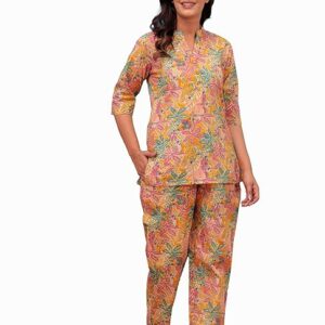 Floral Stylish Cotton Cord Set for women Peach