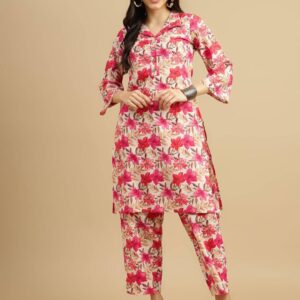 Stylish & Elegant Cotton Printed Co-Ord Set Pink