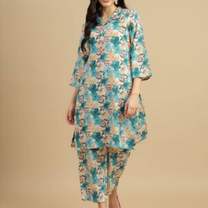 Summer Cotton Printed Co-Ord Set Teal