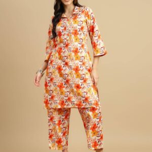 Summer Cotton Printed Co-Ord Set Orange