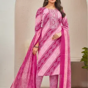 Women Cotton Kurta, Pyjama & Dupatta Set Pink