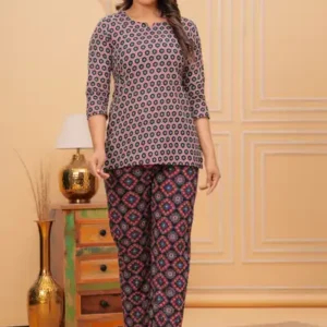 Women Printed Cotten Co-Ord Set Brown