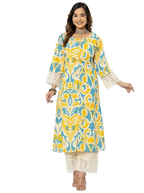 rytras Women’s Cotton Printed A-Line Kurta with Pant Set (Buy on Amazon)