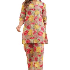 Janasya Women's Pure Cotton Floral Printed Straight Co-ord Set