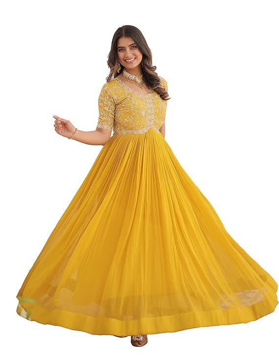 Fashion Basket Georgette Embroidered Anarkali Gown for Women