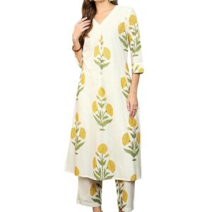 INDO ERA Women's Pure Cotton Printed Straight Kurta Pant Set