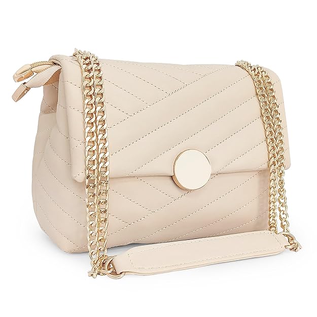 ADISA Women’s Girls Quilted Cross Body Sling Bag with Gold Chain