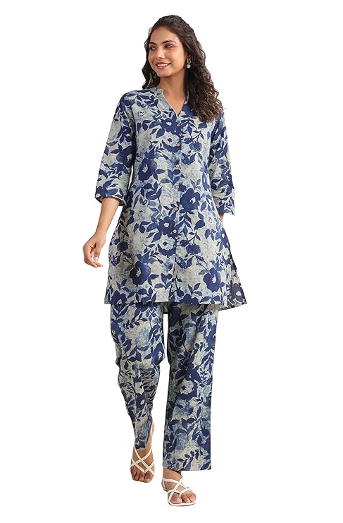 Janasya Women’s Pure Cotton Floral Printed Straight Co-ord Set